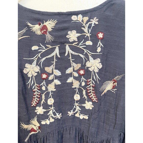 UMGEE Blue  Embroidered  Boho Bell Sleeve Crew Neck Women's Size S Shift Dress - Picture 9 of 11